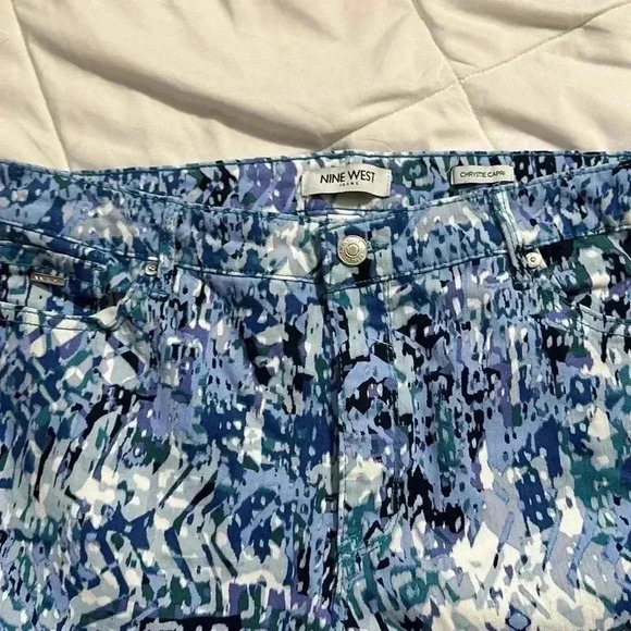 Nine West Jean Women Size 14 Chrystie Capris Soft Twill Touch Denim Blue Print - Picture 6 of 7